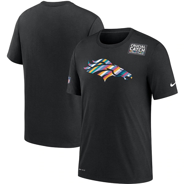 Men's Denver Broncos 2020 Black Sideline Crucial Catch Performance T-Shirt